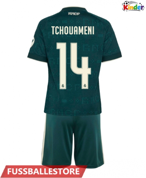 Günstige Real Madrid Aurelien Tchouameni #14 Auswärts Trikotsatzt Kinder 2026-27 Kurzarm (+ Kurze Hosen)